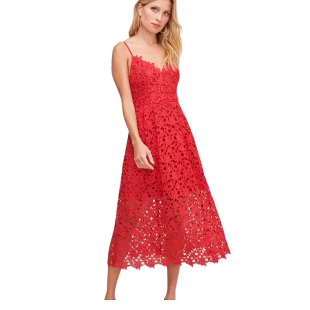ASTR The Label Lace Adjustable Spaghetti Strap Midi Dress Red Size Small